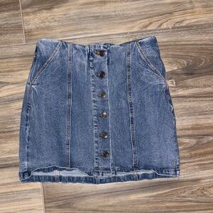 Denim Button-Front Skirt